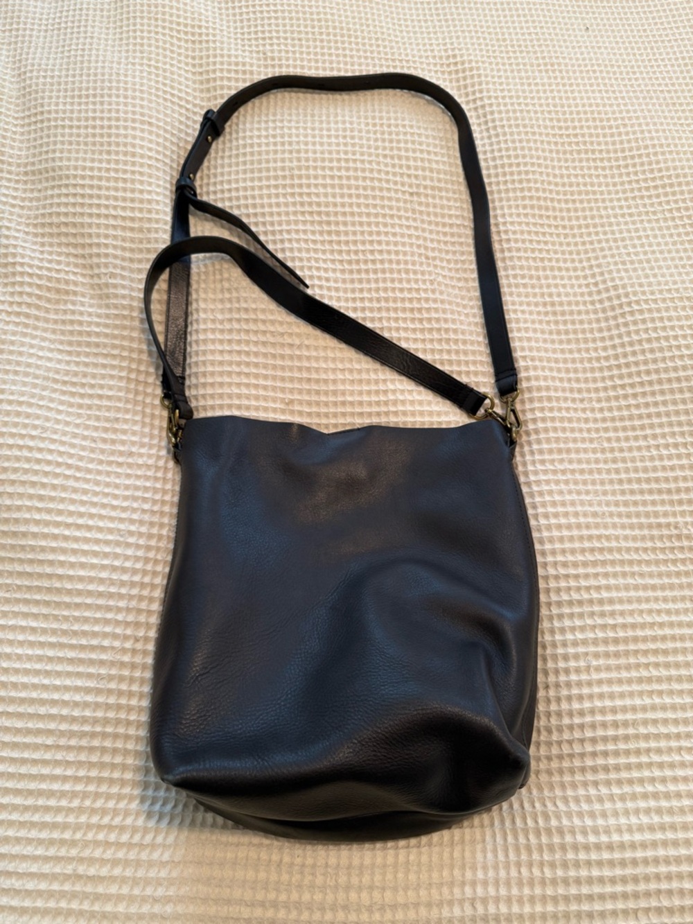 Madewell Black Leather Bucket Tote Crossbody Bag - Women's Shoulder Purse